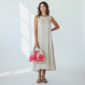 ALFRED SHAHEEN Rare Vintage 60s Hawaiian Linen Handbag Celluloid Handle Tropical